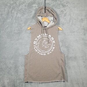 Gymshark Sleeveless Hoodie Mens S Brown Lifting Club Graphic Raw Cut Gym Vest